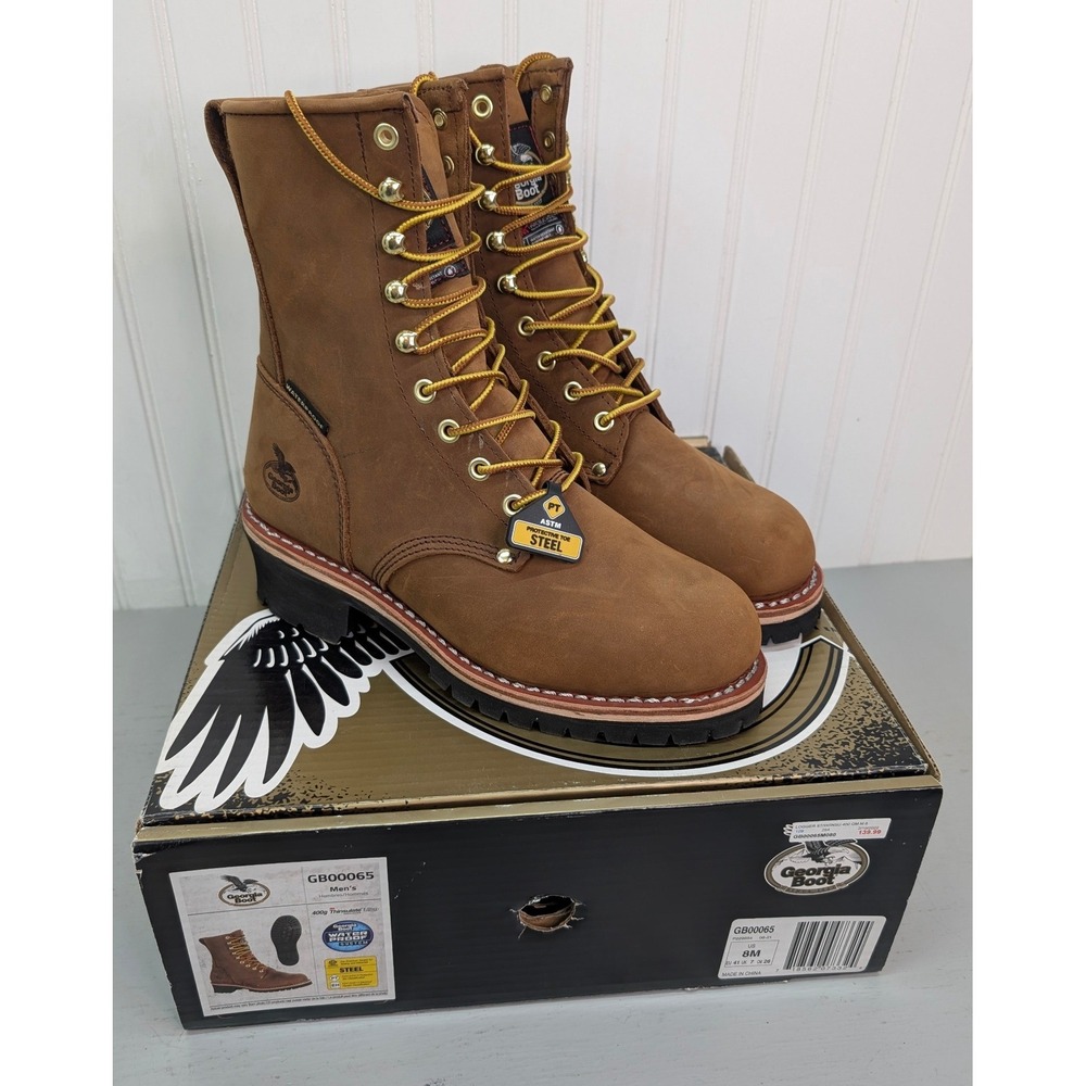 Georgia Logger Boots Men GB00065 400G Waterproof Insulated Steel Toe Size 8M NOB